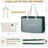 imageRAINSMORE Laptop Bag for Women 156 Inch Work Tote Bags Leather Laptop Tote Waterproof Computer Bag Professional Office Business Briefcase Large Handbag for College Teacher Travel BlackBeige and Green
