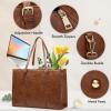 imageRAINSMORE Laptop Bag for Women 156 inch Laptop Tote Bag PU Leather Computer Work Bag Lightweight Shoulder Handbags BrownBrown