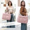 imageRAINSMORE Laptop Tote Bag for Women 156 Inch Lightweight Puffer Work Tote Bag Quilted Travel Bags with Shoulder Strap Large Computer Briefcase Teacher Nurse Bag for Casual Office Travel BeigePink