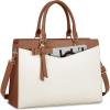 imageRAINSMORE Laptop Bag for Women 156 Inch PU Leather Laptop Tote Professional Business Office Work Bag Waterproof Briefcase Computer Tote Bag Large Lightweight Handbag Shoulder BagBeige and Dark Brown