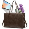 imageRAINSMORE Laptop Bag for Women 156 inch Laptop Tote Bag PU Leather Computer Work Bag Lightweight Shoulder Handbags BrownCoffee