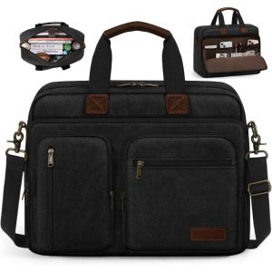imageMens Laptop Messenger Bag Canvas Briefcase Waterproof Vintage Computer Bag Shoulder Bag Satchel Bags for Work College TravelBlack