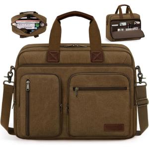imageMens Laptop Messenger Bag Canvas Briefcase Waterproof Vintage Computer Bag Shoulder Bag Satchel Bags for Work College TravelBrown