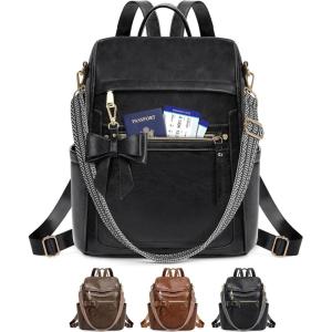 imageRAINSMORE Backpack Purse for Women Waterproof Leather Backpack Purse Lightweight Travel Fashion Backpack Convertible Designer Ladies Shoulder Bag with Bow BlackBlack