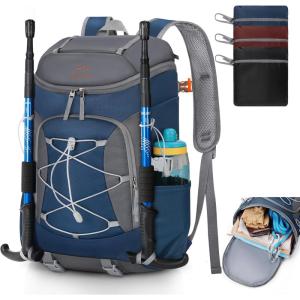 imageRAINSMORE Foldable Hiking Backpack for Women Men Packable Camping Backpack 40L Waterproof Hiking Daypack Bag Lightweight Collapsible Daypack for Travel Trekking Mountaineering Large Capacity BlackDark Blue and Grey