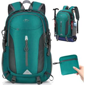 imageRAINSMORE Hiking Backpack 40L Lightweight Packable Camping Backpack Waterproof Travel Daypack Men Women Hiking DaypackGreen