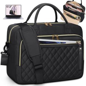 imageRAINSMORE Laptop Bag 173 Inch Briefcase for Women Waterproof Computer Messenger Shoulder Bags Large Laptop Case for Work Business Office Travel College BlackBlack