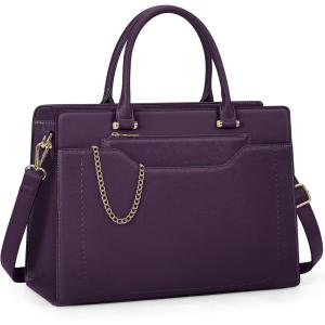 imageRAINSMORE Laptop Bag for Women 156 Inch Laptop Tote Bag Waterproof Leather Work Bags Professional Computer Briefcase Large Capacity Handbag for Business Teacher Office BlackPurple