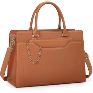 imageRAINSMORE Laptop Bag for Women 156 Inch Laptop Tote Bag Waterproof Leather Work Bags Professional Computer Briefcase Large Capacity Handbag for Business Teacher Office BlackBrown