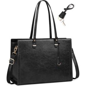 imageRAINSMORE Laptop Bag for Women 156 Inch Vintage Leather Professional Work Tote Bag Waterproof Computer Bag Shoulder Bag for Business Office