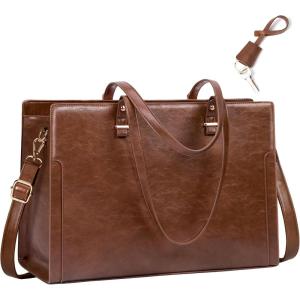 imageRAINSMORE Laptop Bag for Women 156 Inch Vintage Leather Professional Work Tote Bag Waterproof Computer Bag Shoulder Bag for Business Office Retro BrownRetro Brown
