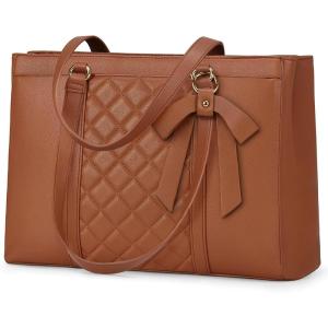 imageRAINSMORE Laptop Bag for Women 156 Inch Work Tote Bags Waterproof Leather Laptop Tote Professional Computer BriefcaseBrown