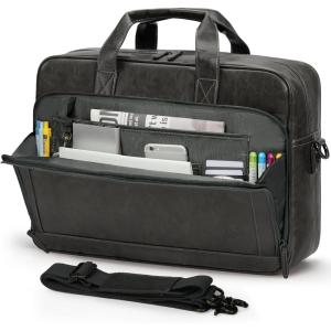 imageRAINSMORE Mens Laptop Bag 16 Inch Leather Briefcase Vintage Messenger Bag for Men Large Crossbody Shoulder Office Computer Bag Retro College Satchel for Work BusinessTravel BlackGrey