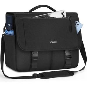 imageRAINSMORE Messenger Bag for Men Messenger Bag 156 Inch Water Resistant Laptop Bag Casual Satchel Bags for Men Large College Computer Bag Office Work Briefcase Fashion Crossbody Shoulder Handbag BlackBlack