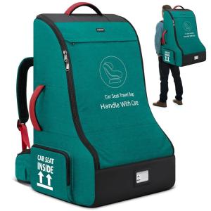 imageRAINSMORE Padded Car Seat Travel Bag for Airplane Heavy Duty Car Seat Backpack for Air Travel Baby Carseat Cover Bags for Airport Large Car Seats Carrier Fits Car Seats ampamp Booster SeatsGrayGreenBlack