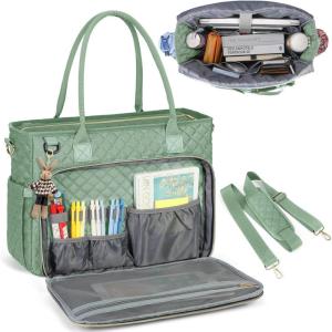 imageRAINSMORE Teacher Tote Bag 156 inch Laptop Bag for Women Work Bags Laptop Tote Nurse Bag Professional Computer Messenger with Insulated Pocket Laptop Briefcase for Office College Nursing BlackMint Green