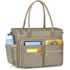 imageRAINSMORE Teacher Tote Bag 156 inch Laptop Bag for Women Work Bags Laptop Tote Nurse Bag Professional Computer Messenger with Insulated Pocket Laptop Briefcase for Office College Nursing BlackCamel