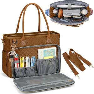imageRAINSMORE Teacher Tote Bag 156 inch Laptop Bag for Women Work Bags Laptop Tote Nurse Bag Professional Computer Messenger with Insulated Pocket Laptop Briefcase for Office College Nursing BlackBrown