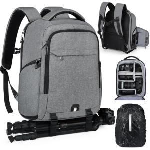 imageCamera Backpack Camera Bag for Photographers DSLR SLR Mirrorless Camera Cases with Waterproof Rain Cover ampamp Laptop Compartment Fits 14 Inch LaptopAnti Theft Travel photography backpackPinkGrey