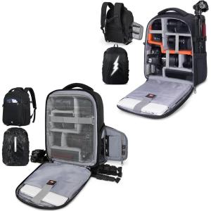 imageRAINSMORE Camera Backpack Camera Bag for Photographers DSLR SLR Mirrorless Camera Cases with Waterproof Rain Cover