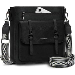imageRAINSMORE Crossbody Bag for Women Waterproof Leather Crossbody Purses Lightweight Handbags Shoulder Bag Travel PurseBlack