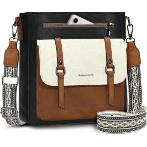 imageRAINSMORE Crossbody Bag for Women Waterproof Leather Crossbody Purses Lightweight Handbags Shoulder Bag Travel PurseBlack Brown Beige