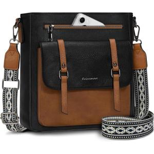 imageRAINSMORE Crossbody Bag for Women Waterproof Leather Crossbody Purses Lightweight Handbags Shoulder Bag Travel PurseBlack and Brown