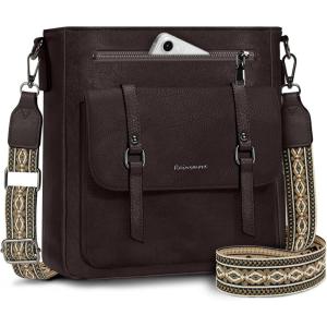 imageRAINSMORE Crossbody Bag for Women Waterproof Leather Crossbody Purses Lightweight Handbags Shoulder Bag Travel PurseCoffee