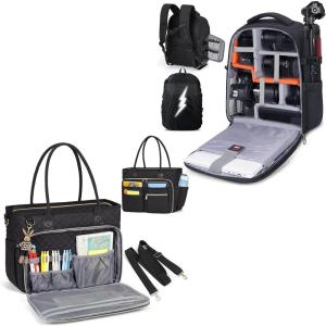imageRAINSMORE Teacher tote bag 156 inch Laptop Bag for Women and Camera Bag Camera Backpack for DSLRSLR Mirrorless Camera