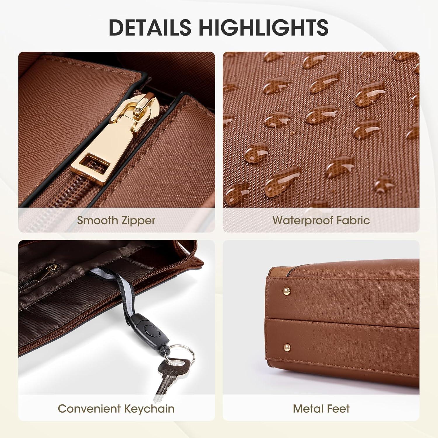 imageRAINSMORE Laptop Tote Bag for Women 156 Inch Large Women Work Bags Waterproof Business Office Teacher Bag Computer BriefcaseBrownwhite