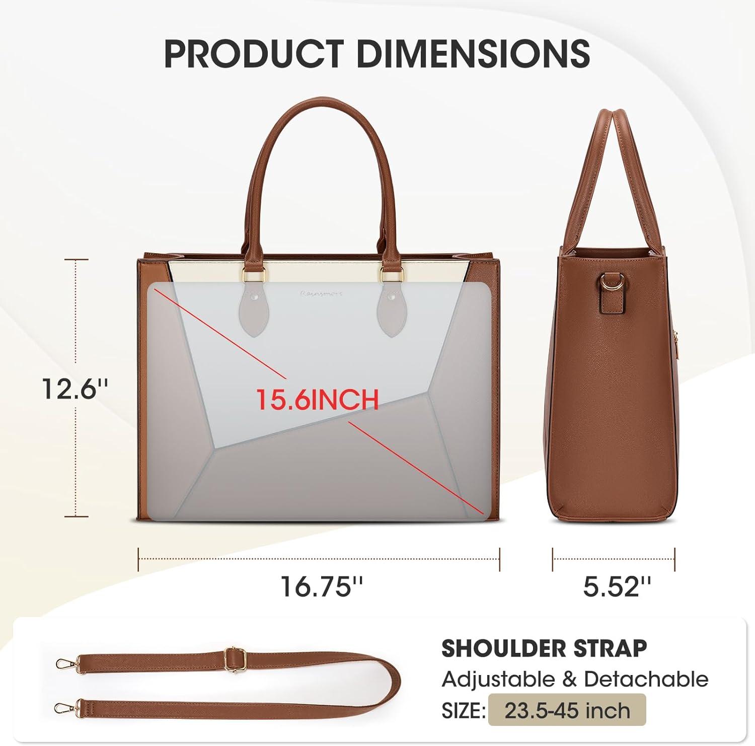imageRAINSMORE Laptop Tote Bag for Women 156 Inch Large Women Work Bags Waterproof Business Office Teacher Bag Computer BriefcaseBrownwhite
