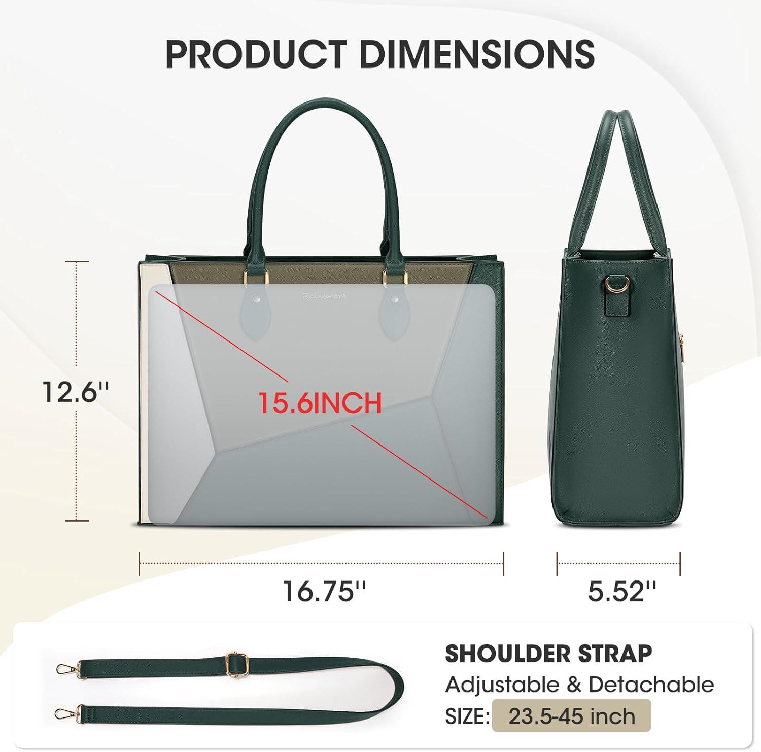 imageRAINSMORE Laptop Tote Bag for Women 156 Inch Large Women Work Bags Waterproof Business Office Teacher Bag Computer BriefcaseDarkgreenwhite