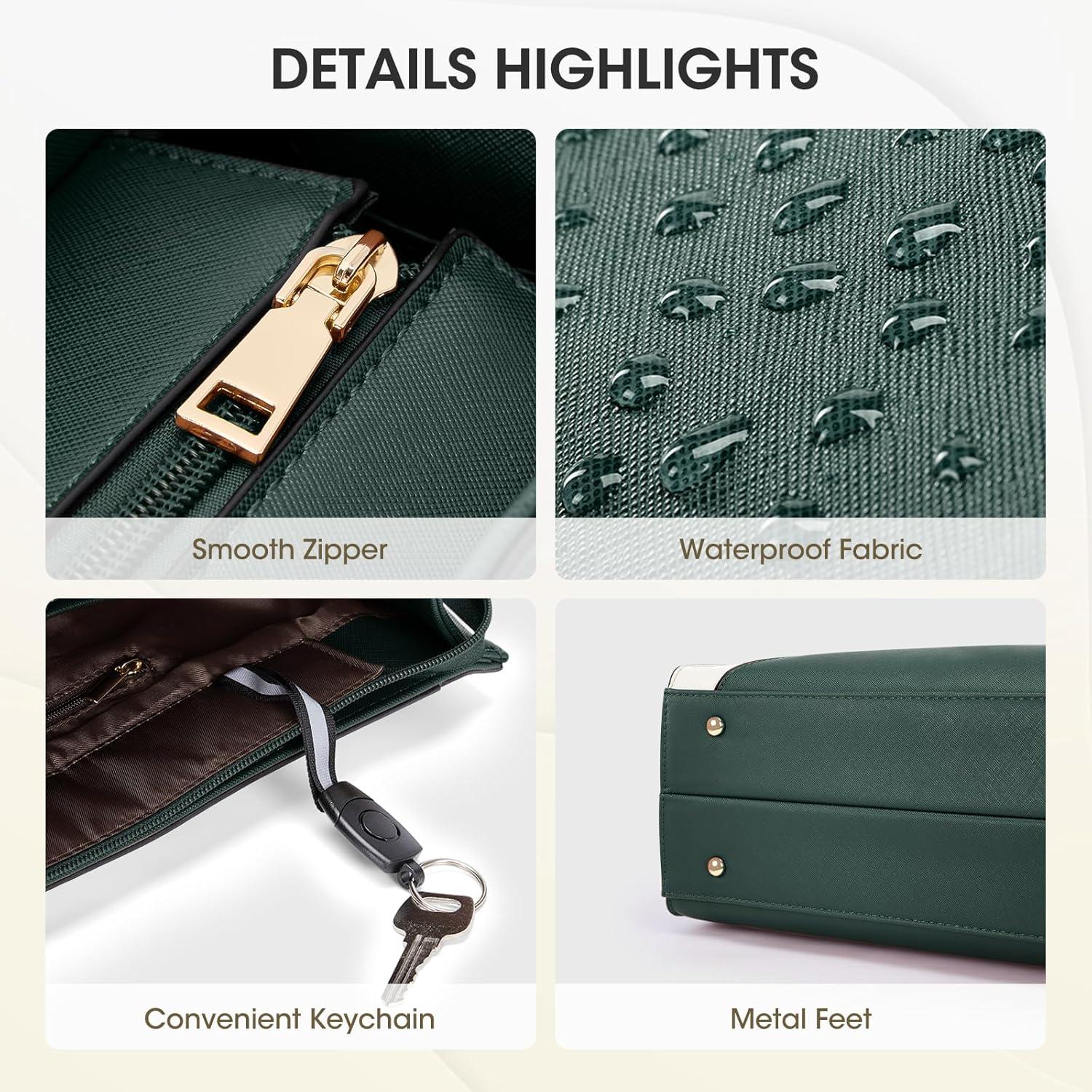 imageRAINSMORE Laptop Tote Bag for Women 156 Inch Large Women Work Bags Waterproof Business Office Teacher Bag Computer BriefcaseDarkgreenwhite