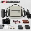 imageRAINSMORE Camera Bag SLRDSLRMirrorless Camera Case with Divider Tripod Holder Waterproof Sling Bag Crossbody Camera Bags for Photographers with Rain Cover for CanonSonyNikonFuji GreyBeige
