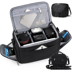 imageRAINSMORE Camera Bag SLRDSLRMirrorless Camera Case with Divider Tripod Holder Waterproof Sling Bag Crossbody Camera Bags for Photographers with Rain Cover for CanonSonyNikonFuji GreyBlack