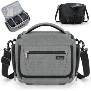 imageRAINSMORE Camera Bag SLRDSLRMirrorless Camera Case with Divider Tripod Holder Waterproof Sling Bag Crossbody Camera Bags for Photographers with Rain Cover for CanonSonyNikonFuji GreyGrey