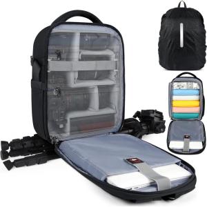 imageCamera Bag Professional DSLR SLR Mirrorless Photography Camera Backpack 14 Inch Waterproof Camera Case With Tripod HolderampLaptop Compartment Compatible With Canon Nikon Sony for Photographers BlackBlack
