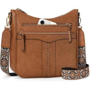 imageRAINSMORE Crossbody Bags for Women 7 Pockets Crossbody Purses Lightweight Leather Shoulder Handbags for TravelBrown