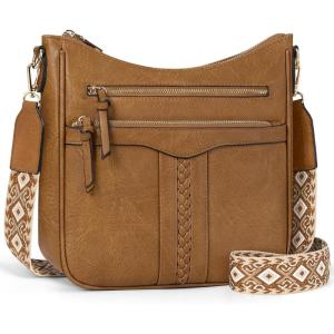 imageRAINSMORE Crossbody Bags for Women 7 Pockets Crossbody Purses Lightweight Leather Shoulder Handbags for TravelLight Brown