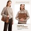 imageRAINSMORE Purses for Women Satchel Purse PU Leather Structured Work Handbag with Bowknot and Shoulder Strap Fits 11 iPadBrown