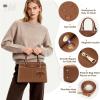 imageRAINSMORE Purses for Women Satchel Purse PU Leather Structured Work Handbag with Bowknot and Shoulder Strap Fits 11 iPadBrown