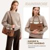 imageRAINSMORE Purses for Women Satchel Purse PU Leather Structured Work Handbag with Bowknot and Shoulder Strap Fits 11 iPadBrownwhite