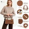 imageRAINSMORE Purses for Women Satchel Purse PU Leather Structured Work Handbag with Bowknot and Shoulder Strap Fits 11 iPadBrownwhite