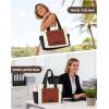 imageRAINSMORE Work Tote Bag for Women Puffer Laptop Tote Bag for Teacher Large Lightweight Quilted Travel Bag with Cup HolderCreamblackbrown