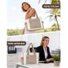 imageRAINSMORE Work Tote Bag for Women Puffer Laptop Tote Bag for Teacher Large Lightweight Quilted Travel Bag with Cup HolderCreamkhaki