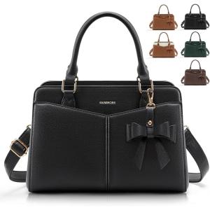 imageRAINSMORE Purses for Women Satchel Purse PU Leather Structured Work Handbag with Bowknot and Shoulder Strap Fits 11 iPadBlack