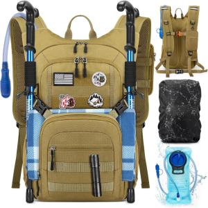 imageRAINSMORE Tactical Hydration Backpack 18L with 2L Water Bladder  Insulated Military Daypack for Hiking Rucking Commuting  Waterproof MOLLE Pack for Men Women Cycling Camping RunningKhaki