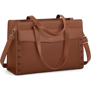 image:imageRAINSMORE Laptop Bag for Women 156 Inch Waterresistant Leather Work Tote Large Professional Business Office BriefcaseDark Brown