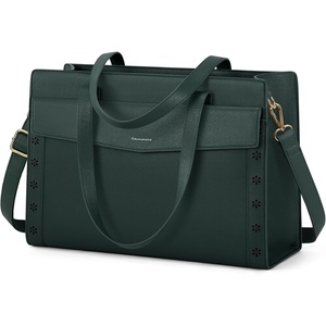 image:imageRAINSMORE Laptop Bag for Women 156 Inch Waterresistant Leather Work Tote Large Professional Business Office BriefcaseDark Green