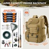 image:imageRAINSMORE Fishing Backpack with Rod Holders amp Cooler 40L Water Resistant Tackle Backpack with Rain Cover Store Fishing GearKhaki